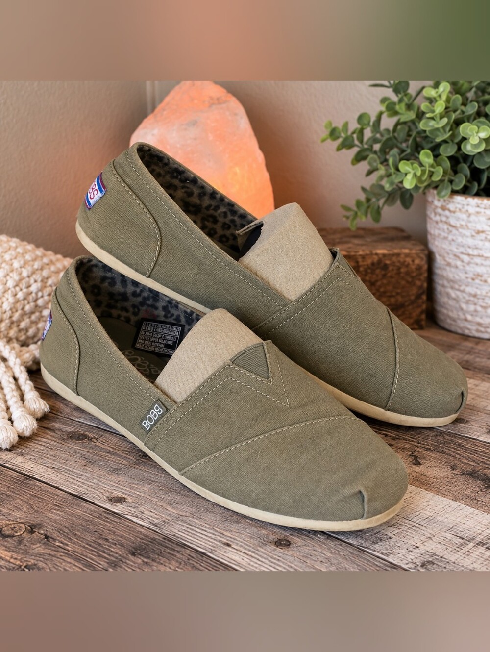 BOBS by Skechers Olive Canvas Slip-On Shoes Women’s 9.5 Casual Flats